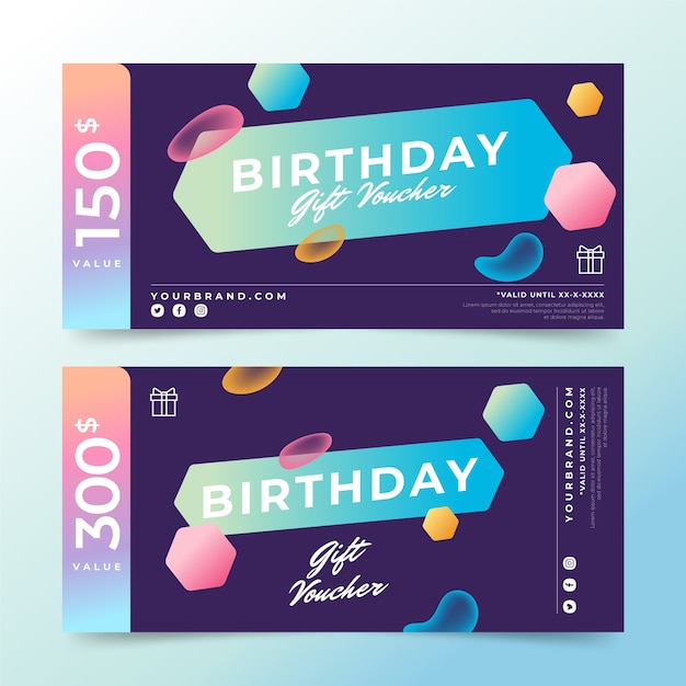 Gradient birthday gift voucher template