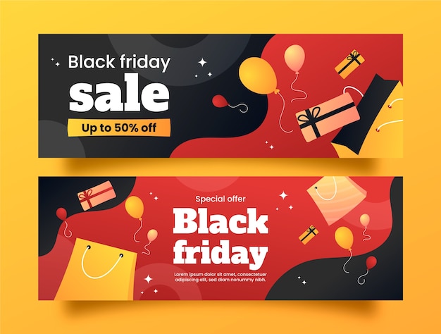 Gradient black friday horizontal banners set