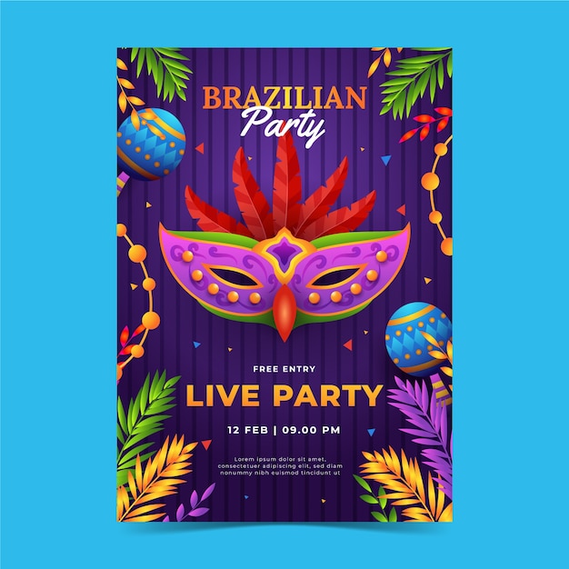 Gradient brazilian carnival vertical poster template