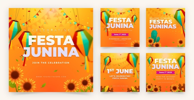 Gradient brazilian festas juninas instagram posts collection