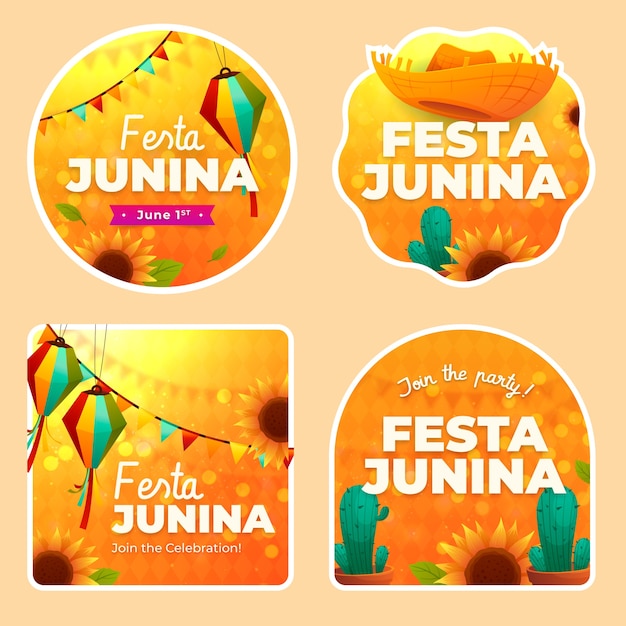 Gradient brazilian festas juninas stickers collection