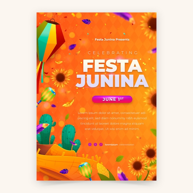 Gradient brazilian festas juninas vertical poster template