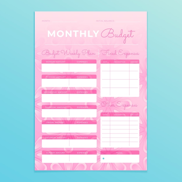 Gradient budget planner template