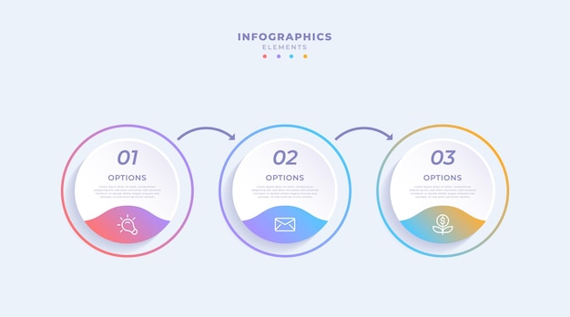 Gradient business infographic template with three steps or options