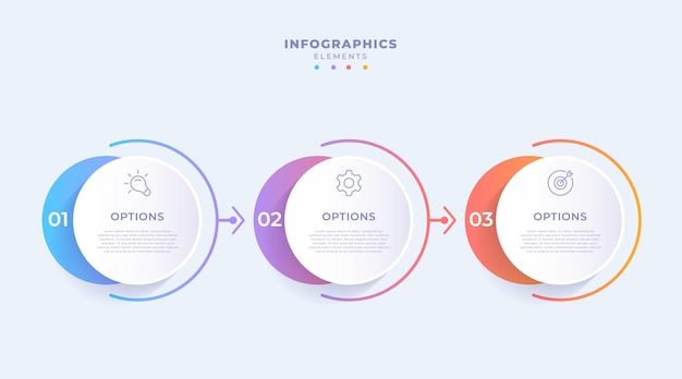 Gradient business infographic template with three steps or options