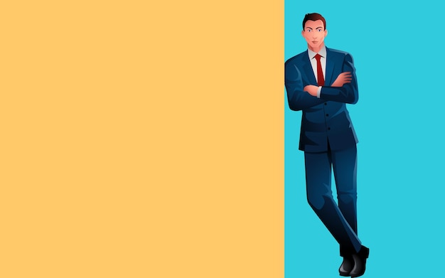 Vector gradient businessman leaning arm crossed