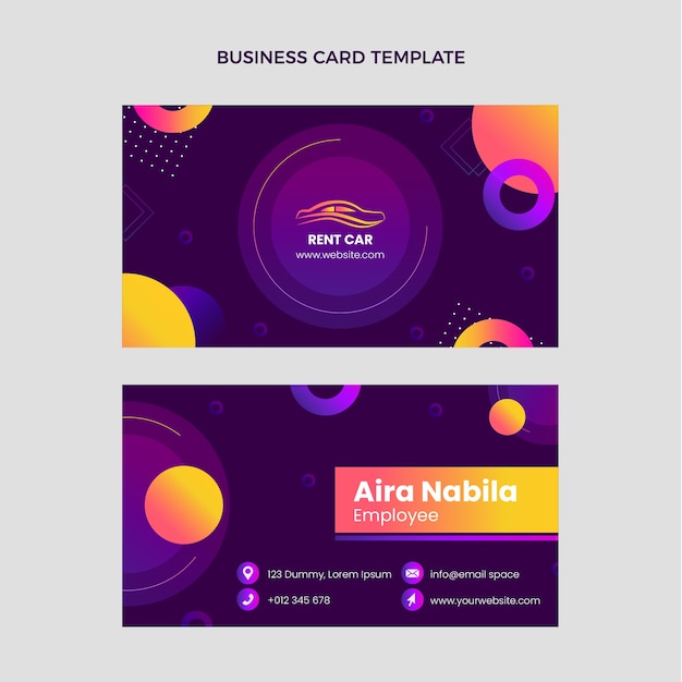 Gradient car rental horizontal business card template