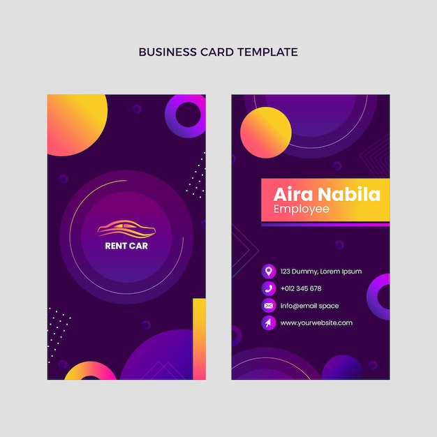 Gradient car rental vertical business card template