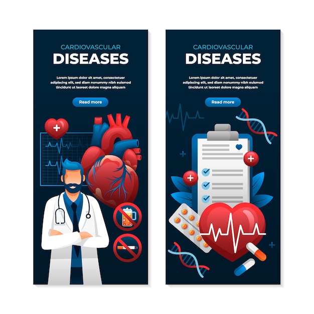 Gradient cardiovascular disease vertical banner template set