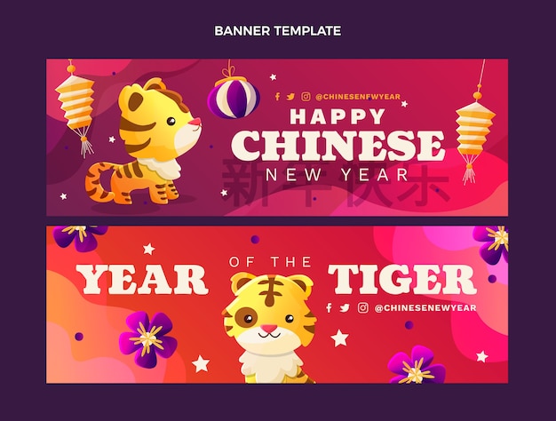 Gradient chinese new year horizontal banners set