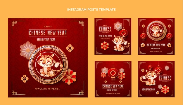 Gradient chinese new year instagram posts collection