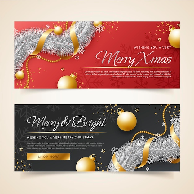 Gradient christmas horizontal banners set