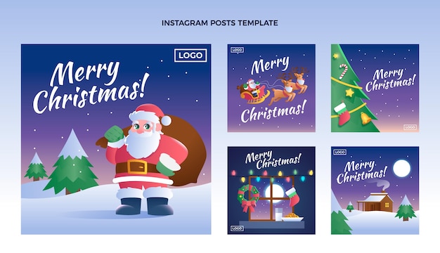 Gradient christmas instagram posts collection