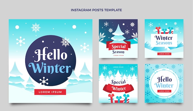 Gradient christmas instagram posts collection