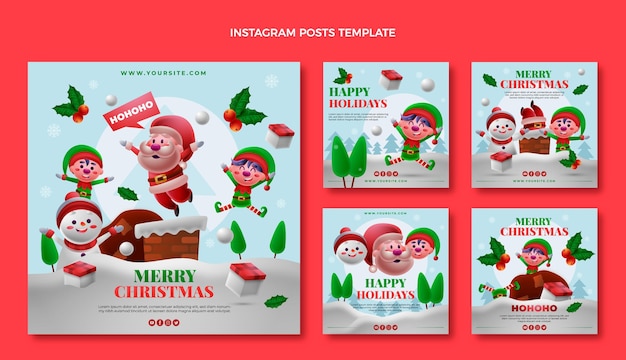 Gradient christmas instagram posts collection