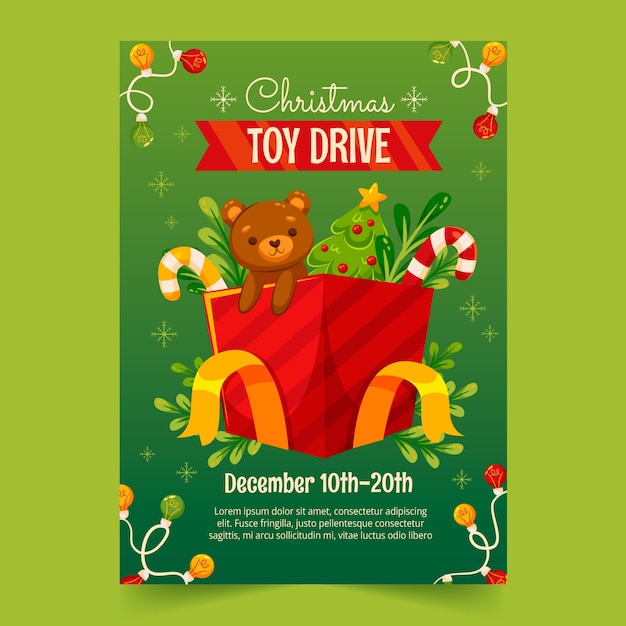 Gradient christmas toy drive poster template