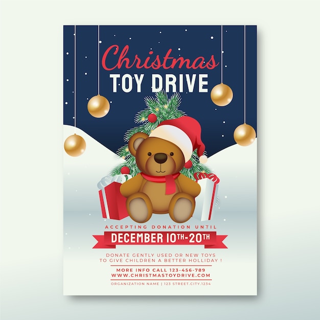 Gradient christmas toy drive vertical poster template