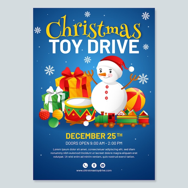 Gradient christmas toy drive vertical poster template