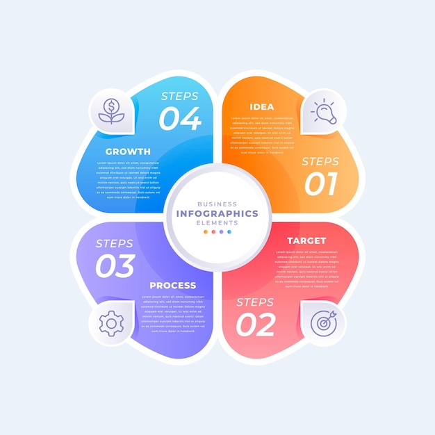 Gradient circular diagram infographic template with four steps or optons