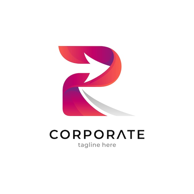 Gradient colored letter r and arrow logo template