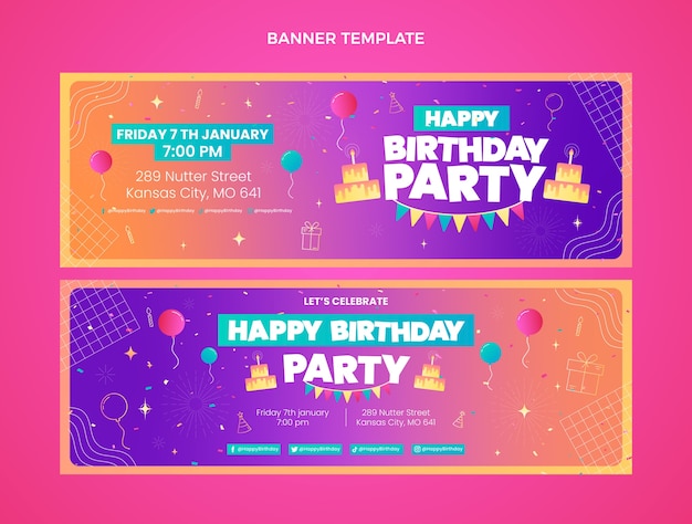 Gradient colorful birthday banners horizontal