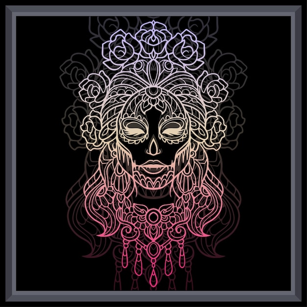 Gradient colorful calavera girl mandala arts