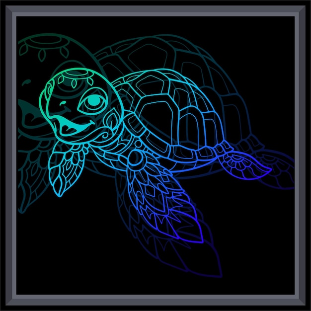 Gradient colorful Cute sea turtle mandala arts