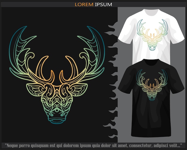 Gradient colorful deer head mandala arts isolated on black and white t shirt