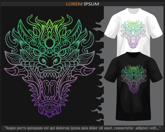 Gradient Colorful dragon head mandala arts isolated on black and white t shirt