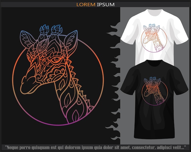 Gradient Colorful Giraffe head mandala arts isolated on black and white t shirt