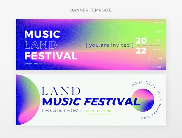 Gradient colorful music festival banners horizontal