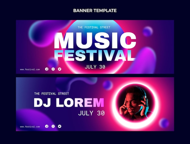 Gradient colorful music festival horizontal banners