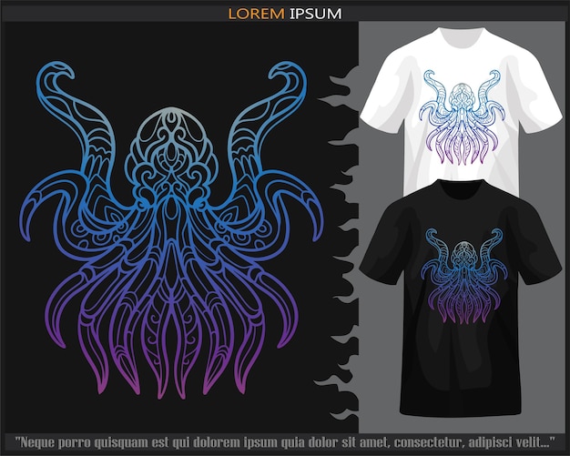 Gradient Colorful octopus kraken mandala arts isolated on black and white t shirt