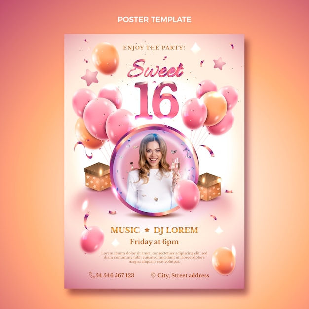 Gradient colorful sweet 16 poster template