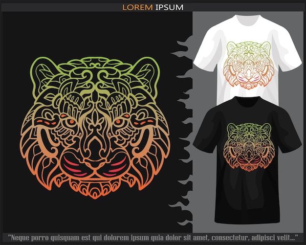 Gradient Colorful Tiger head mandala arts isolated on black and white t shirt