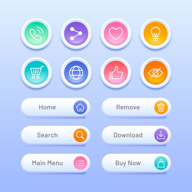 Gradient colorful web button set