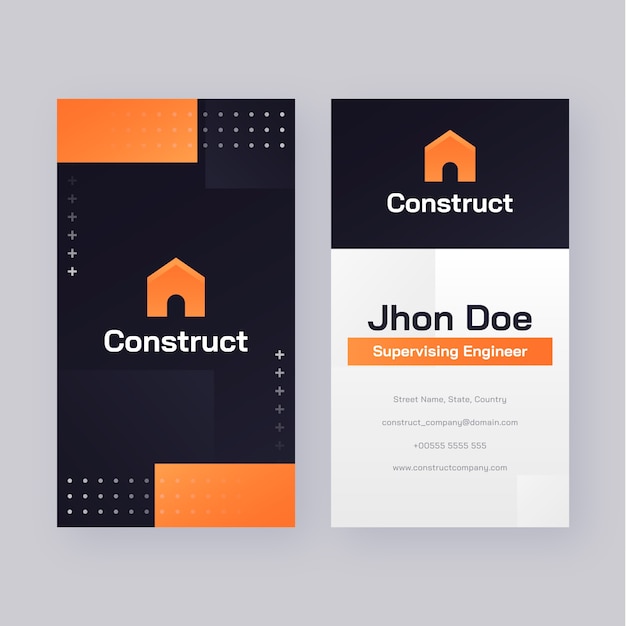 Gradient construction vertical business card template