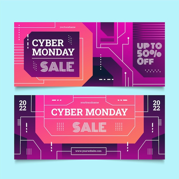 Gradient cyber monday horizontal sale banners set