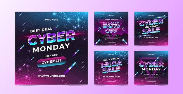 Gradient cyber monday instagram posts collection