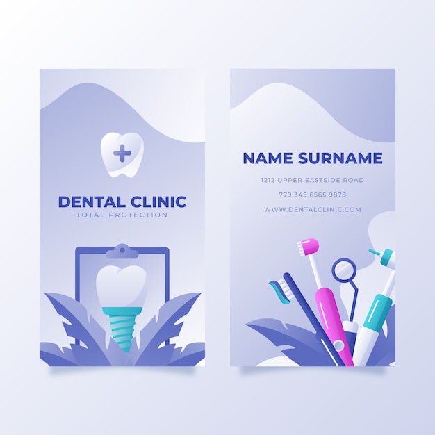 Vector gradient dental clinic vertical business card