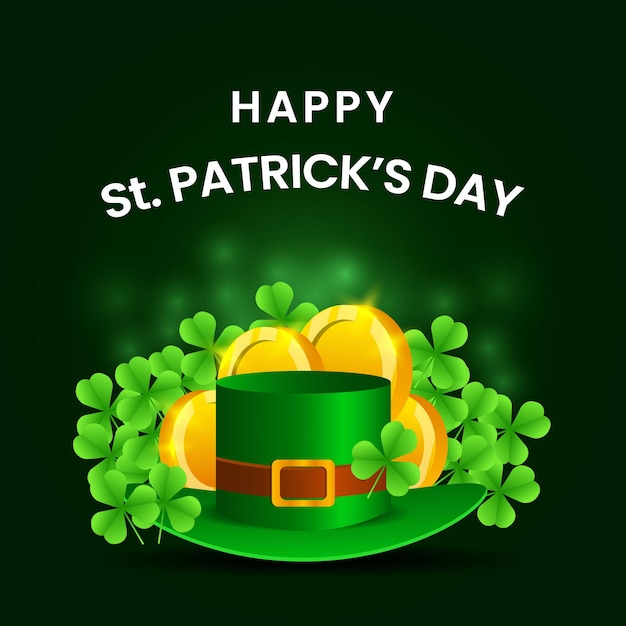 Gradient design happy st patrick's day illustration with hat floral and coins