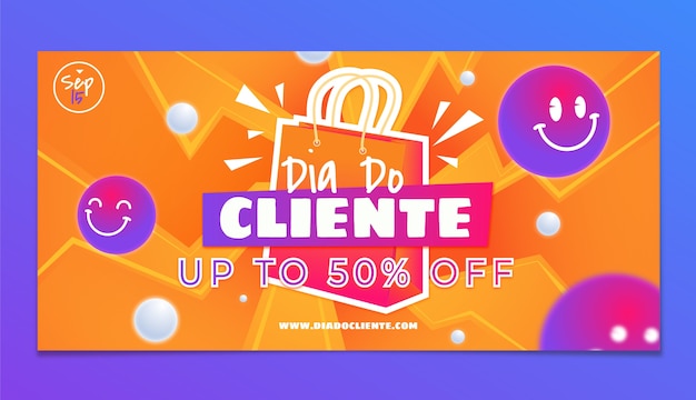 Gradient dia do cliente horizontal sale banner template