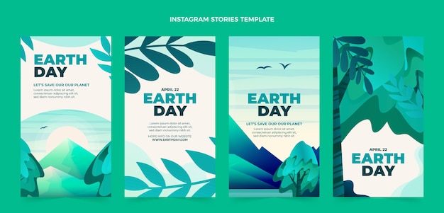 Vector gradient earth day instagram stories collection