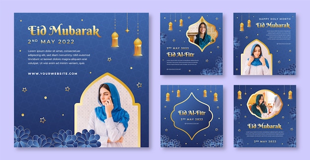 Gradient eid al-fitr instagram posts collection