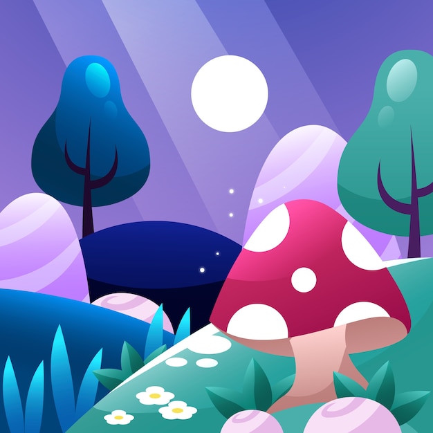 Gradient enchanted forest illustration