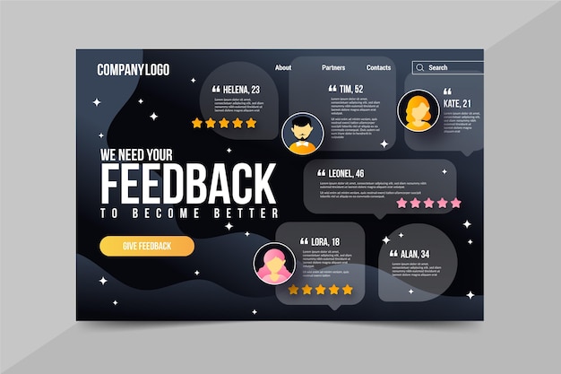 Gradient feedback landing page template