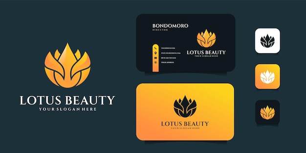 Gradient feminine lotus logo vector with business card template Logo can be used for icon brand identity creative spa decoration health yoga and business company