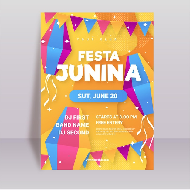 Gradient festa junina vertical poster template