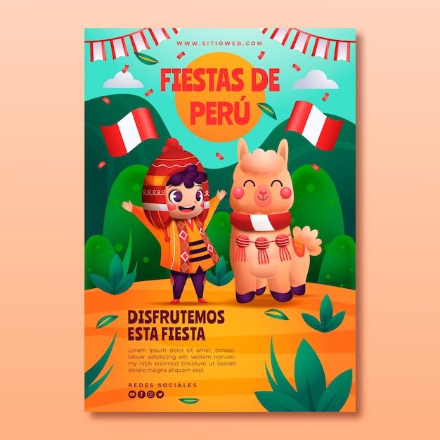 Gradient fiestas patrias peru vertical poster template