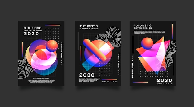 Gradient futuristic cover collection with abstract shapes